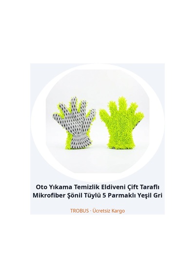 Trobus Oto Yıkama Temizlik Eldiveni Çift Taraflı Mikrofiber Şönil Tüylü 5 Parmaklı Yeşil Gri