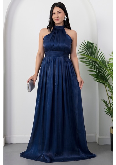 Kalopya Halter Yaka Şifon Elbise Grs4128 Lacivert