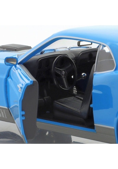 1970 Ford Mustang Mach 1 1:18 Ölçekli Klasik Araba Mavi Renkli 30 Cm Mavi