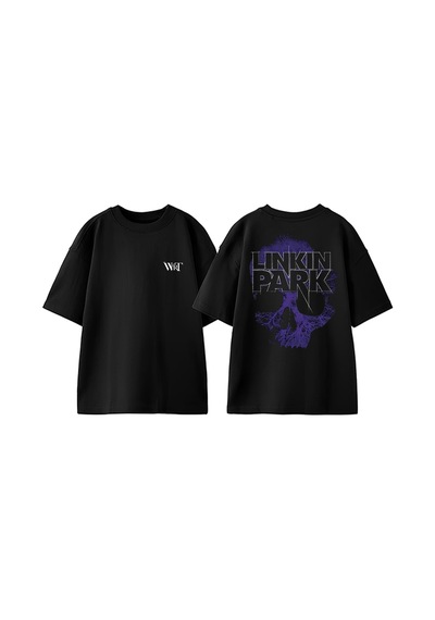 Thewert Lınkın Park Mor Kafa Tasarım Sırt Baskılı Pamuk Siyah Oversize T-shirt