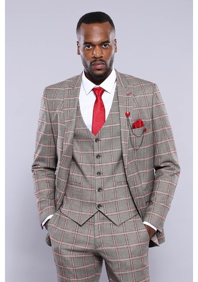 Wessi Ekose Desenli Slim Fit Gri Erkek Ceket - Wessi Gri