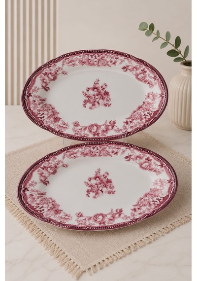 Porser Porselen Velour Maroon Fulya Kayık Tabak Seti 26cm 2 Parça Çok Renkli