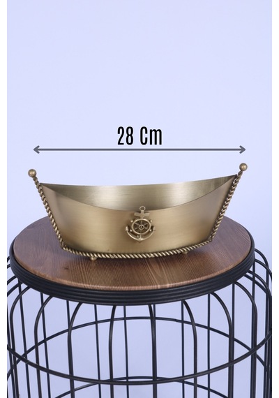 Yapay Çiçek Sitesi Metal Dekoratif Çiçeklik Sunumluk Küçük Kayık Bronz