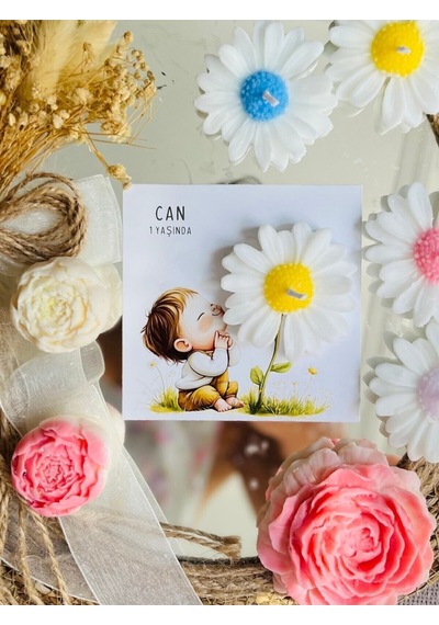 Bernami Mumluk Şamdanpinterest 25 Adet Özel Tasarlanmış Kart Ve Papatya Mum. Bebek Doğum, Babyshower, Doğum Günü, Hediyelik Diğer