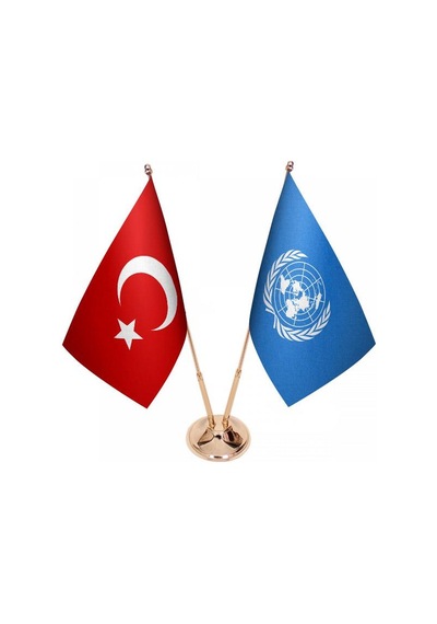 Masa Üstü Birleşmiş Milletler Bayrağı Türk Bayrağı İkili Pirinç D