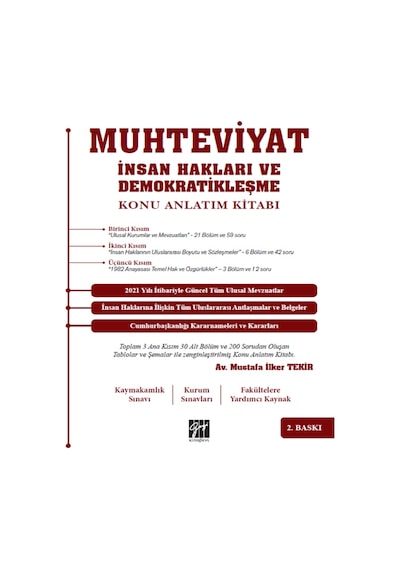 Gazi Kitabevi - Muhteviyat İnsan Hakları ve Demokratikleşme Konu Anlatım Kitabı-Av. Mustafa İlker Tekir