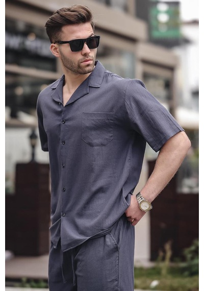 Madmext Erkek Füme Basic Oversize Gömlek Takımı 5588