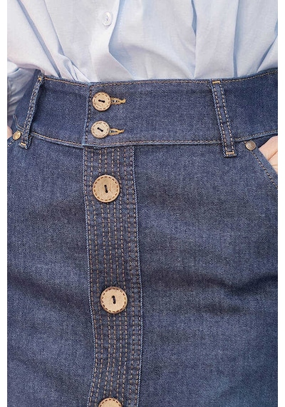 2287-denim Dikişli Etek Koyu Mavi Koyu Mavi