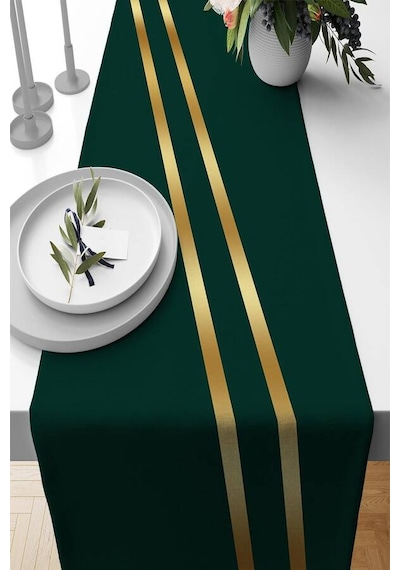 Yeşil Çizgi Desenli Premium Masa Örtüsü Runner Rnr505n11