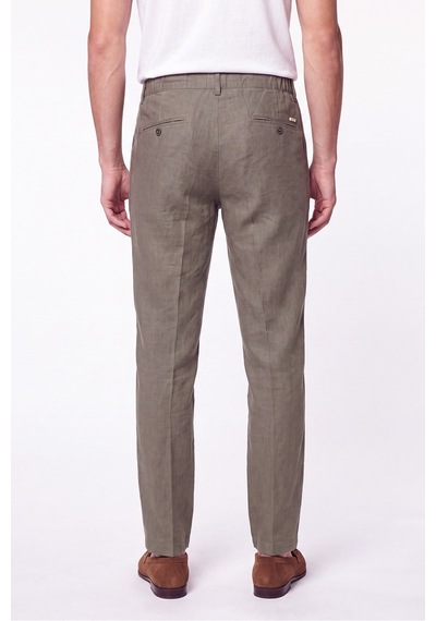 Comfort Fit Beli Lastikli %100 Keten Haki Pantolon P 1215