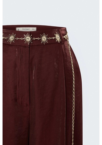 Sateen Yüksek Bel Aura Pantolon Bordo