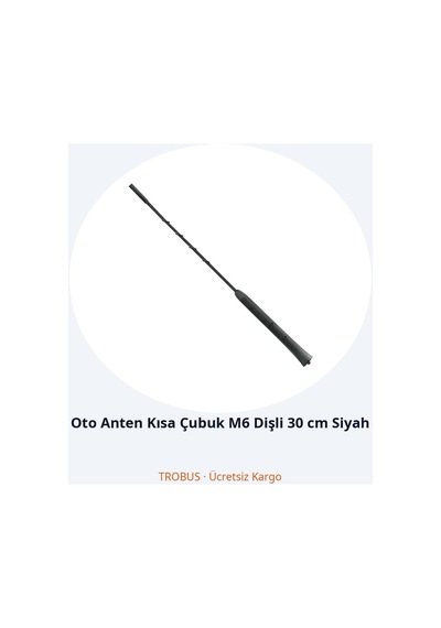 Trobus Oto Anten Kısa Çubuk M6 Dişli 30 Cm Siyah