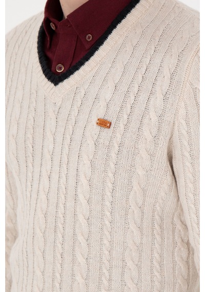 U.S. Polo Assn. Erkek Regular Fit V Yaka Taş Yaka Detaylı Kazak 50297083-VR049