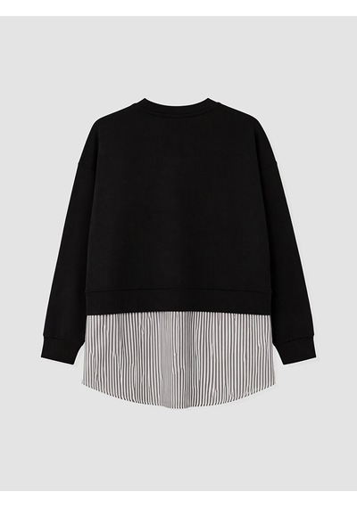 Lcw Modest Siyah Soft Touch Çizgili Kadın Sweatshirt Tunik
