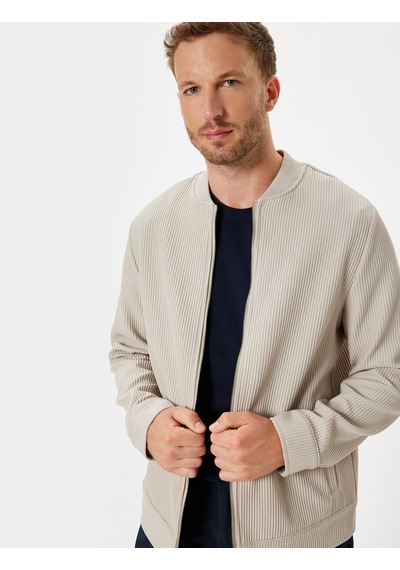 Koton Bomber Ceket Fitilli Fermuarlı Bej 5wam50021hw Ekru