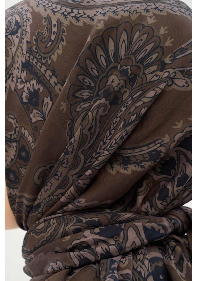 Silk Home Viskon Velora Eşarp Dört Mevsim Etro Desen Kahverengi 90x90 Çok Renkli