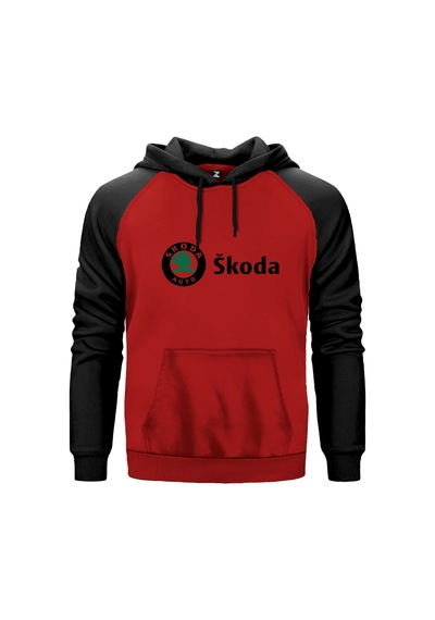 Skoda Text Logo Gri Renk Reglan Kol Sweatshirt Kapşonlu