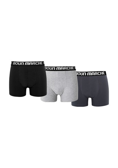 Boun Marche Erkek Boxer Likralı Premıum 3 Lü Kutu Newyork Siyah-gri-füme