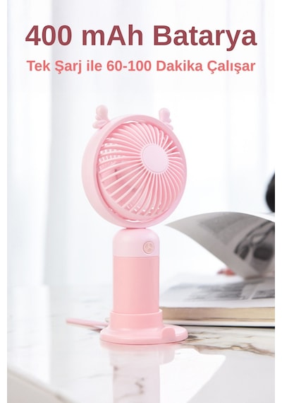 Taşınabililir Mini Usb Şarjlı 3 Kademeli El Masaüstü Vantilatör Fan Soğutucu Ym88216 Pembe