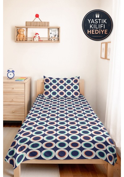 Lacivert Geometrik Genç Odası Tek Kişilik Pike Takımı - Mint Modern 160x220 Cm Kapitone Yatak Örtüsü Doğal Taş Sükuneti