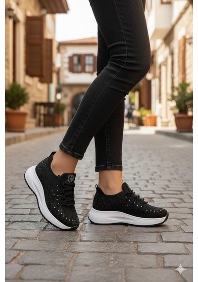 Guja 26y301 Rahat Taşlı Tekstil Günlük Spor Sneaker Kadın Ayakkabı Siyah