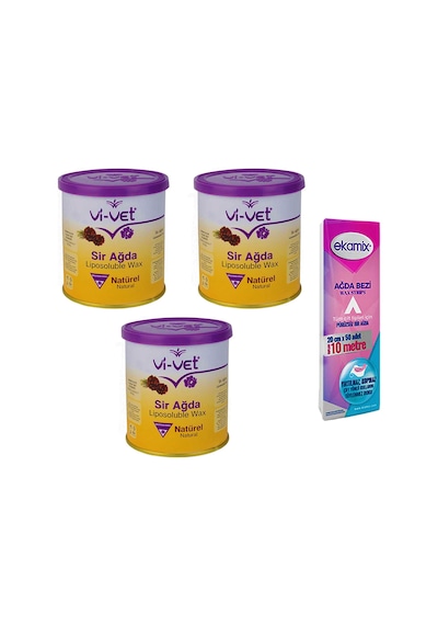 Vi-Vet Natürel Konserve Sir Ağda 240 ML x 3 + Ekamix Ağda Bezi 2 M