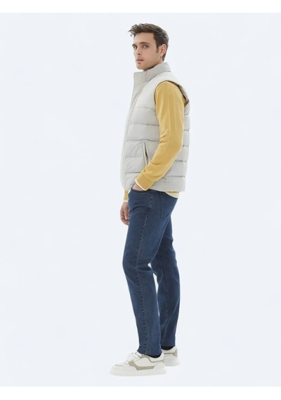Kip Bej Regular Fit Dik Yaka Casual Dokuma Spor Yelek Bej