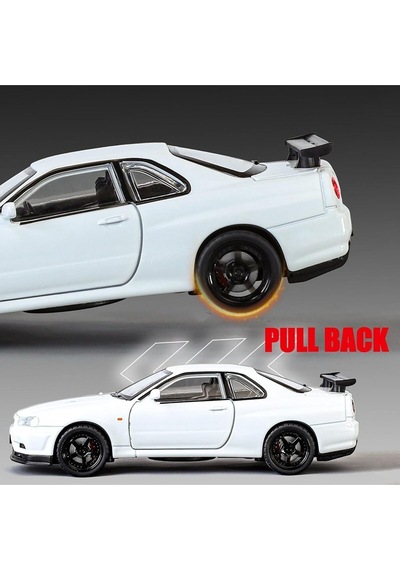Nissan Skyline Gtr R34 1:24 Diecast Metal Model Araba Koleksiyon Sesli Işıklı Beyaz