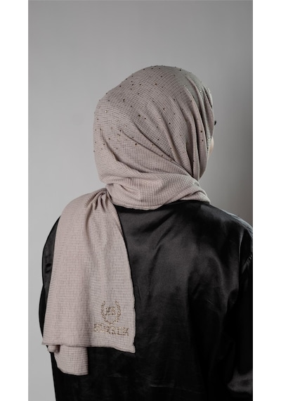 Hürrem Bone Vizon Pratik Hazır Geçmeli Tesettür Şal Örme Kumaş Taş Desenli 2118t 10