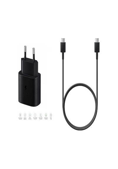 Samsung Galaxy S20 Plus Uyumlu Type-c Ultra Hızlı Şarj Seti 22.5w 3.0 Amper Siyah Şarj Adaptörü Ve Kablo