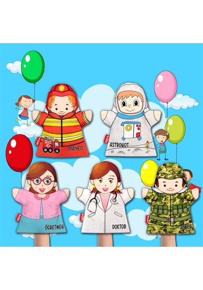 5 Parça Tox Meslekler El Kukla Set , Eğitici Oyuncak