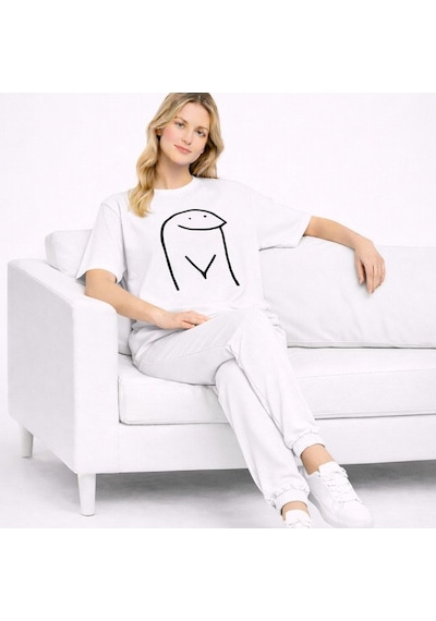 Sevgili Kombini Çift Tişört Oversize Unisex Matching Couple Minim Beyaz