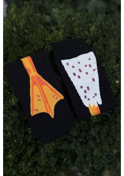 Lousocks Unisex Tavuk Bacağı Desenli Siyah Soket Çorap