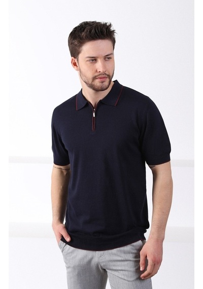 Ferraro Lacivert Yaka Şerit Fermuarlı Erkek Pamuk Triko T-Shirt-Lacivert Ferraro Lacivert Yaka Şerit Fermuarlı Erkek Pamuk Triko T-Shirt-Lacivert