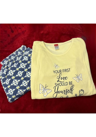 Novavita Yenihayat Sarı Yazı Baskılı Pijama Takımı
