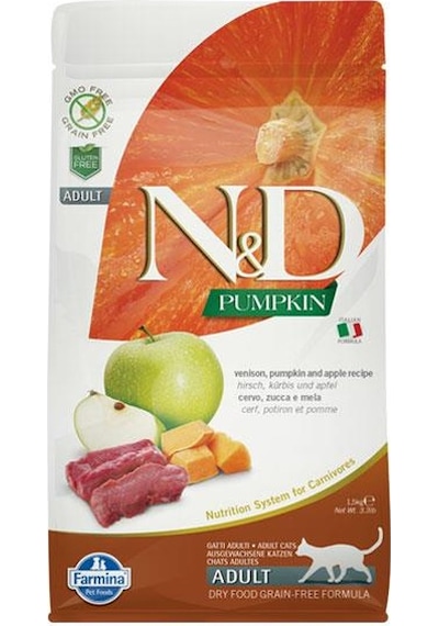 N&D Pumpkin Tahılsız Geyik Etli Bal Kabaklı ve Elmalı Yetişkin Kedi Maması 1500 G