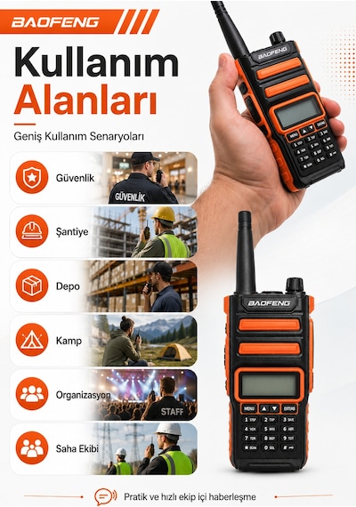 Bf-h5 Plus 10w Çift Bant Şarjlı El Telsizi Lcd Ekranlı Taşınabilir Profesyonel Telsiz