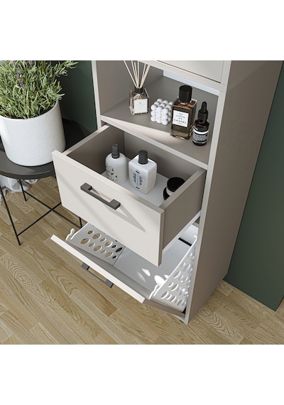 Çamaşır Sepetli Banyo Dolabı, Çok Amaçlı Dolap 45 X 200, Roomart Külgri Kumtaşı