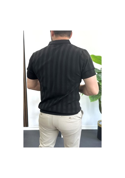Erkek Açık Yaka Desenli Tişört Siyah Edw385 Siyah