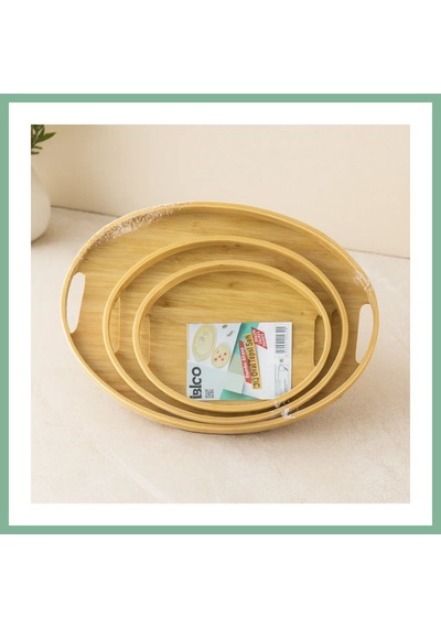 Bşkvirgo Oval Bambu Ahşap Tepsi Seti 3'lü 20x29, 26x36, 31x45 Cm Bsk2026
