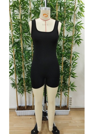 Efnaz Style Kadın Kare Yaka Sırt Dekolte Detay Dalgıç Bodycon Mini Tulum Siyah