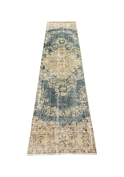 El Dokuma Vintage Su Yeşili Yolluk 80x315 Eskitme 3 Metre Halı Su Yeşili