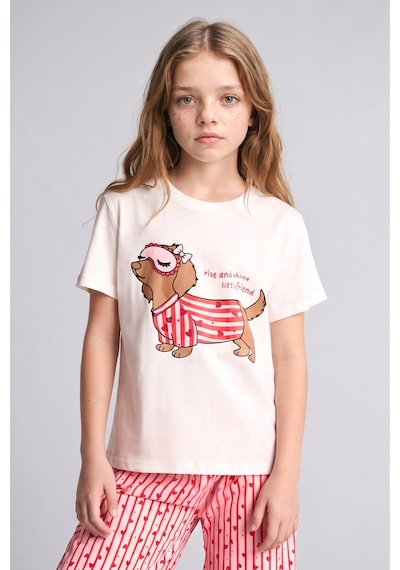 Defacto Baskılı Ve Çizgili Regular Fit 2li Pijama Takımı Kız Çocuk H5510a826wner103 Ekru-er103