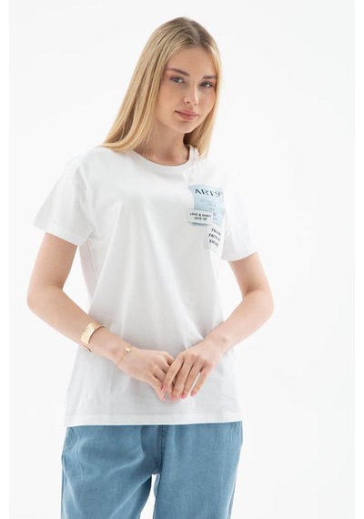 Fashion Friends Baskılı %100 Pamuklu Beyaz Kadın T-shirt 25y0029k1 Beyaz
