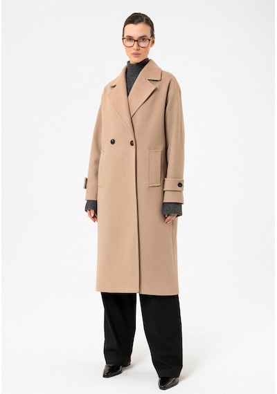 Antioch Kadın Yumuşak Dokulu Oversize Kruvaze Kaban Camel