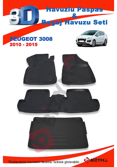 Peugeot 3008 2010-2016 Paspas ve Bagaj Havuzu Seti Siyah