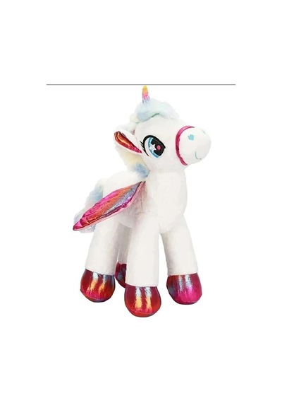 Peluş Tek Boynuzlu Kanatlı At Unicorn Beyaz Pembe Peluş 50 Cm Pelüş