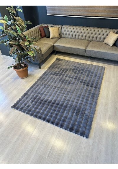 Aries Home Tavşan Tüyü Yumuşak Keçeleşmez Dekoratif Bubble İthal Kalite Post Halı Antrasit