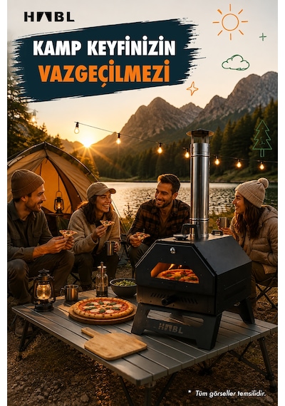 Habl Portatif Pizza Fırını Odun Ve Kömürlü Taşıma Çantalı Pizza Taşı Dahil Kamp Tipi Fırın Siyah