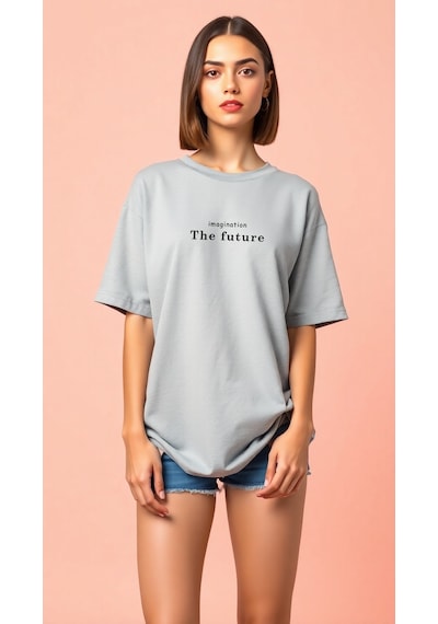 The Future Baskılı Oversize T-shirt Gri